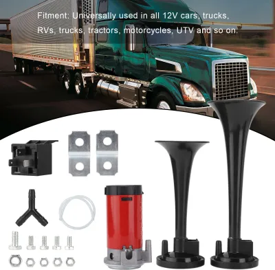 Produktbild von Auto-Doppeltrompete, DC 12 V, 130 dB, Schwarz, Ersatz für Wohnmobile, Transporter, Traktoren, Motorräder, UTV