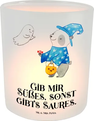 Produktbild von Mr. & Mrs. Panda Glas Windlicht Panda Zauberer - Transparent - Geschenk, Teelichthalter, Gespenst, Halloween Deko, Kerzenhalter, Dekoration, Trick Or Treat