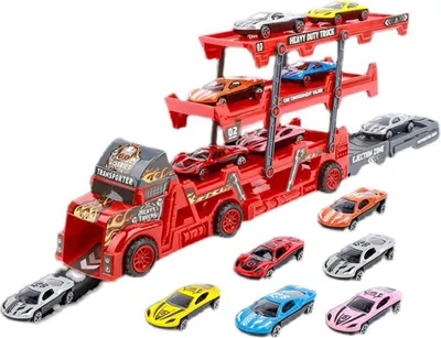 Productafbeelding van Metalen katapult-vrachtwagen - Rood, transformatie in drie stappen - Speelgoed voor kinderen, cadeau en verzamelobject
