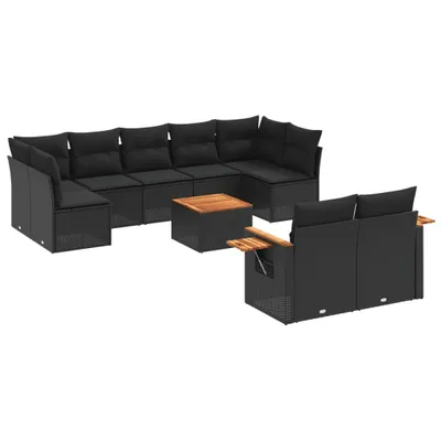 Produktbild von vidaXL 10-tlg. Garten-Sofagarnitur mit Kissen Schwarz Poly Rattan