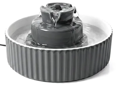 Produktbild von Keramik Katzenbrunnen 2.1L Trinkbrunnen mit 1 Filter und Ultraleise Pumpe Grau