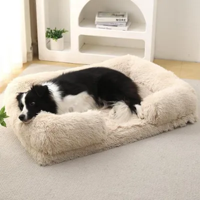 Produktbild von Orthopädisches Hundebett XXL 130x90x22cm Beige mit Eierkartonschaum, rutschfest, abnehmbarer Bezug