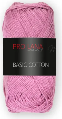 A ball of pink yarn with a black label.
