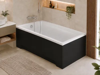 Produktbild von AQUA for you | Badewanne - Polimat Elza - rechteckige Acrylbadewanne – 170x75 cm - Weiß/Schwarz - mit schwarzer Acrylverkleidung, Siphon, Füßen, KI-generiertes Bild