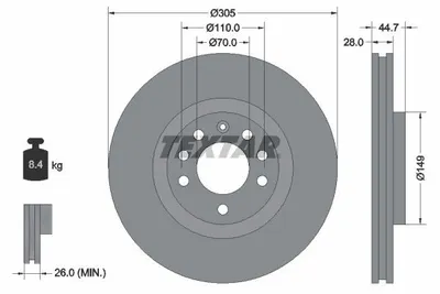 Obrázok produktu pre 2 brzdové kotúče Textar 305 mm predné pre Fiat Croma 194 1,9 2,4