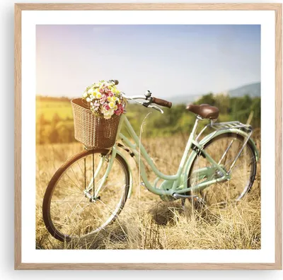 Produktbild von Gerahmtes Poster - Rahmen in heller Eiche - Fahrrad Wiese Blumen - 60x60 cm - Wand Bild - Wanddeko - Wandbilder - Wandposter - Bilderrahmen - Bilder - Kunstdruck - Wandbild - P2NAC60x60-4206