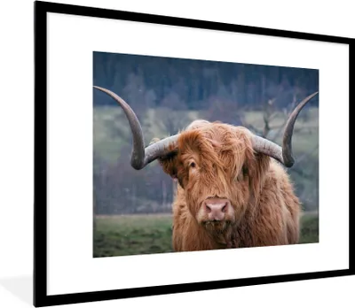 Produktbild von MuchoWow® Gerahmtes Poster Schottischer Highlander - Hörner - Berg 80x60 cm - Poster mit Schwarzem Bilderrahmen Wandposter Rahmen Foto Bilder - Schlafzimmer-Dekorationen - Fotoposter