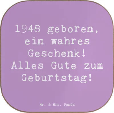 Produktbild von Mr. & Mrs. Panda Holzuntersetzer Spruch 1948 Geburtstag - Lavendeltraum - Geschenk, Happy Birthday, Alter, Untersetzer Gläser, Coaster, Glückwünsche, 75., Tassen, für