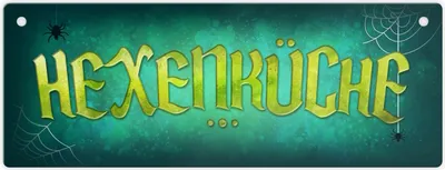 Produktbild von Metallschild mit Spinne Motiv und Spruch: Hexenküche Schild Türschild