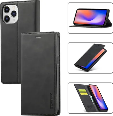 Immagine prodotto di iPhone 11 Custodia in pelle con funzione stand e porta carte, design portafoglio iPhone 11 custodia nera