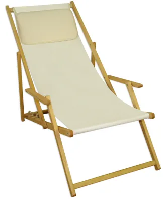 Produktbild von Deckchair weiß Liegestuhl Kissen klappbare Sonnenliege Gartenliege Holz Gartenmöbel 10-303NKH