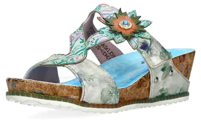 Produktbild von Laura Vita Damen Pantolette Struktur Leder mit floralem Muster Beclindao 25, Größe:40 EU, Farbe:Blau