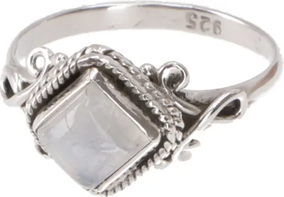 Produktbild von Boho Silberring, Filigraner Edelsteinring mit Rechteckigem Stein - Mondstein, Silber-Farben, SterlingSilber, Ringgröße: 60, 1*1 cm