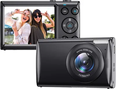 Produktbild von ZELURXX Retro Digitalkamera 64MP mit 4K Video, 2,8 Zoll 180° Klappdisplay, 16x Zoom, Doppellinse, WiFi, Kompaktkamera mit Akku, Schwarz