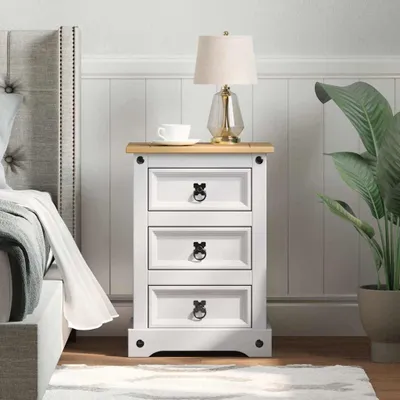 Image de vidaXL Table de chevet Corona Blanche 45 x 35 x 64 cm Bois de pin massif