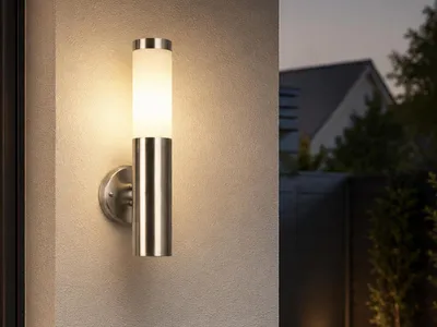 Produktbild von Moderne Außenwandleuchte aus Edelstahl, E27 Wand Außenleuchte, Höhe 38cm