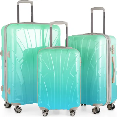 Produktbild von Suitline 3-teiliges Hartschalen-Kofferset ABS Northern Lights – mit TSA-Schloss, 4 gummierten Doppelrollen, erweiterbar, airline-kompatibel, 55x35x20 cm (S), 66x43x24 cm (M), 76x51x28 cm (L)