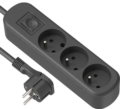 Zdjęcie produktu dla Listwa gniazd elektrycznych Electraline 32050, 3 gniazda, z wyłącznikiem i wtykiem – 1,5 m, kolor czarny