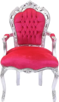 Produktbild von Barockstuhl Barock Stuhl Armlehne Pink Silber Stoff Esszimmer Wohnzimmer Büro Flur Schminkstuhl Klassisch Premium Luxus Modern Retro Royal Antik Stil