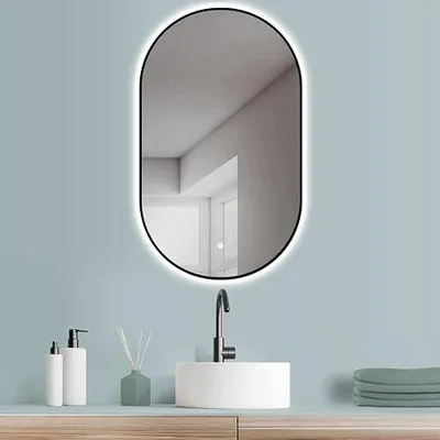 Zdjęcie produktu dla Lustro LED owaalne 50X90 cm czarne ramą funkcja antyzaparowania