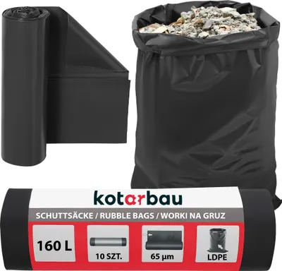Immagine prodotto di KOTARBAU® Sacchi per rifiuti pesanti 160 L 65µm LDPE Sacchi per rifiuti edili Extra strong Sacchi per rifiuti grandi Heavy duty Extra strong 160 litri