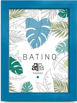 A blue picture frame with a botanical print inside.