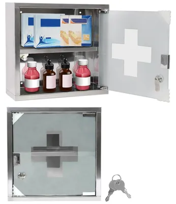 Produktbild von Medizinschrank abschließbar Edelstahl Sicherheitsglas Tür 30x30x12 cm 2 Fächer