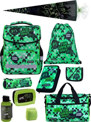 Produktbild von Familando Schulranzen-Set 10-teilig BASIC-PLUS Schultasche GAMER PIXEL ab der 1. Klasse