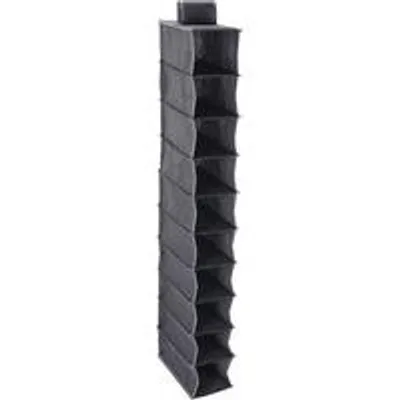 Obrázek produktu pro Závěsná police s přihrádkami, šedá, 30 x 15 x 120 cm, 10 přihrádek, skládací systém