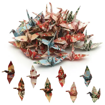 50 Origami-Papierkraniche, handgefertigt, bunt, 5,5 x 3 cm, Deko