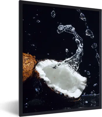 Produktbild von MuchoWow® Gerahmtes Poster Kokosnuss - Stillleben - Wasser - Schwarz - Frucht 60x80 cm - Poster mit Schwarzem Bilderrahmen Wandposter Rahmen Foto Bilder - Premium - Wanddeko Wohnzimmer