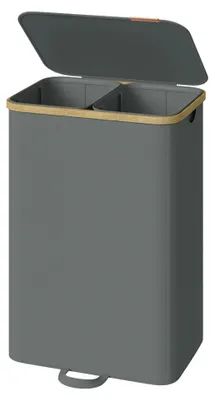 Produktbild von Wäschekorb mit Deckel - Wäschesammler - Wäschesortierer 2 Fächer - 150 L - Herausnehmbarer Wäschesack - Bambusrahmen - Grau