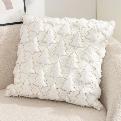 2er-Set Weihnachtsbaum-Kissen, grün/weiß, 45x45 cm, Polyester