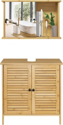Produktbild von EUGAD Badmöbel Set Badezimmerschrank mit Spiegelschrank für Bad, Bambus