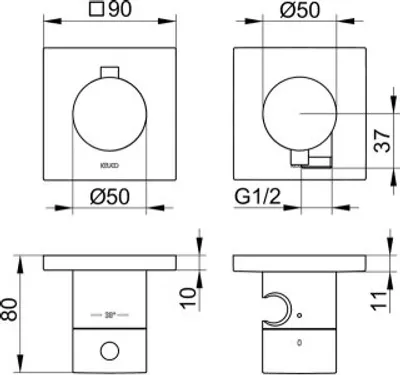 Technical drawing with dimensions of a bathroom fixture.