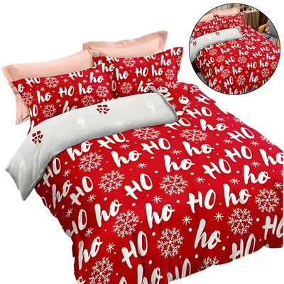 Produktbild von Flausch Bettwäsche,Weihnachts Bettwäsche 135x200 cm, Rot Schneeflocken Bettbezug,Winter Thermofleece