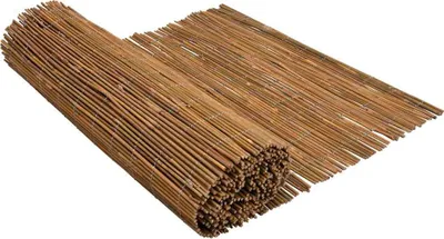 A rolled-up bamboo fence on a white background.