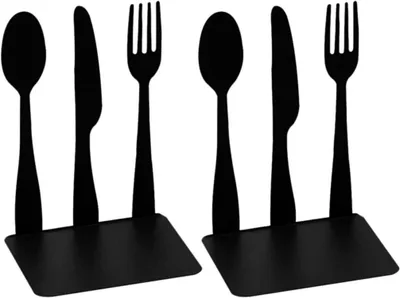 Produktbild von Buchstütze 2er Set Metall Schwarz Besteck Deko Regal Rack Bücherhalter