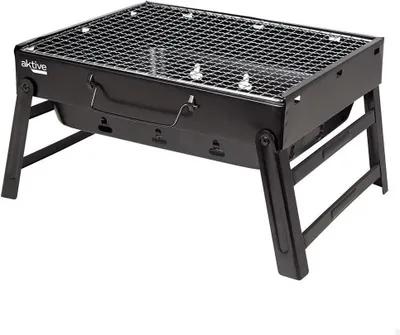 Produktbild von Aktive Schwarzer Rechteckiger Zusammenklappbarer Tragbarer Grill 40x28x20 Cm Silber  Silber One Size