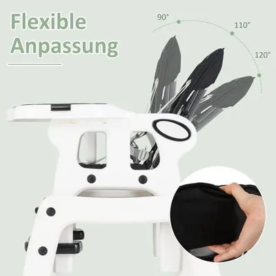 Produktbild von 3-in-1-Babyhochstuhl, wandelbarer Fütterungsstuhl mit verstellbarer Rückenlehne und abnehmbarem Tablett, Kinderessstuhl mit feststellbaren Rädern für Kleinkinder von 6 bis 36 Monate (Schwarz)