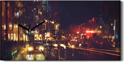 Produktbild von Dekor Leinwand Uhr Wandbilder 60x30 Malerei Stadt Nacht Straße Autos Kunst - schwarze Hände