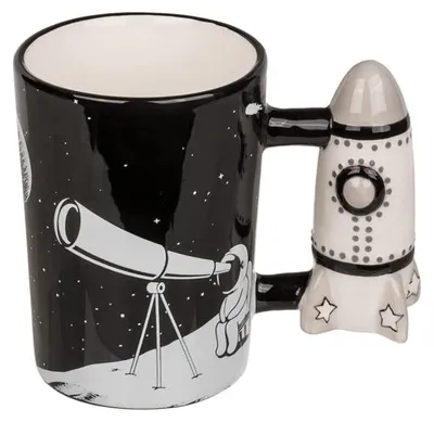 Astronautenbecher mit Raketengriff, Keramik, 280 ml, Geschenkbox