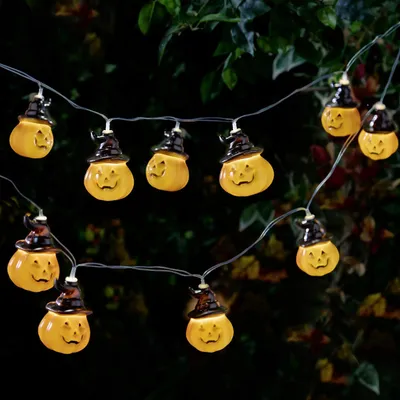 LED-Lichterkette Kürbisse 4,5 m Timer batteriebetrieben Halloween