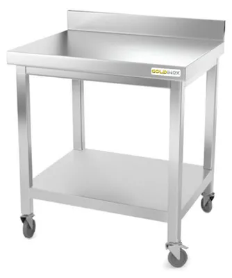 Produktbild von Arbeitstisch aus Edelstahl, 800 x 800 mm, mit Rollen,  - GOLDINOX