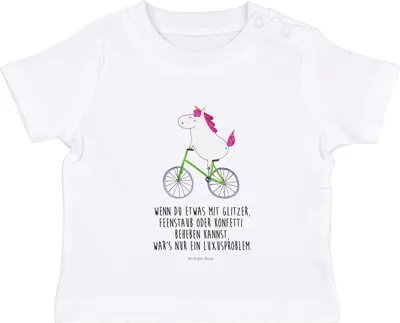 Produktbild von Mr. & Mrs. Panda Organic Baby Shirt Einhorn Radfahrer 12. - 18. Monat - Weiß - Geschenk, , Kleinkind, Radfahren, Babyshirt, Einhörner, Unicorn, T-Shirt, Bike, Rad, Öko
