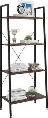 Immagine prodotto di Libreria Happyment Dizi - design industriale - 4 livelli - marrone scuro - scaffale per libri e contenitori - legno/metallo - 60x35x148 cm