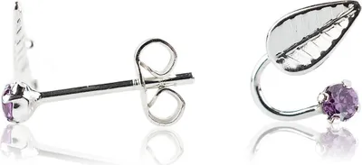 Produktbild von Ohrstecker 925 Sterling Silber mit Blatt und Zirkonia in verschiedenen Farben Farbe - Lila