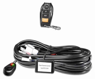 Imagen del producto de Kit de cableado para barra de luces LED, con control remoto inalámbrico de 2 canales. Kit de cableado con cable de núcleo de 18 AWG para luces antiniebla, luces de trabajo y barras de luces para automóviles. Compatible con 2 luces (3 metros)