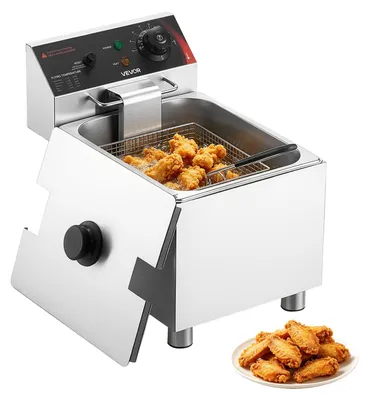 Obrázok produktu pre VEVOR Profesionálna elektrická fritéza s jedným košíkom, objem náplne 7,5 litra, 2500 W. Nerezová stolová fritéza s fritovacím košíkom, pokrievkou, reguláciou teploty a nastaviteľnými nožičkami, vhodná do reštaurácie alebo občerstvenia