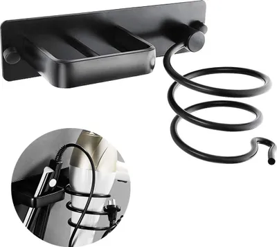 Produktbild von Aluminium Fönhalter Fön Halterung Haartrocknerhalter mit Kabelhalter, Praktische und Ideale Aufbewahrung für Badezimmer